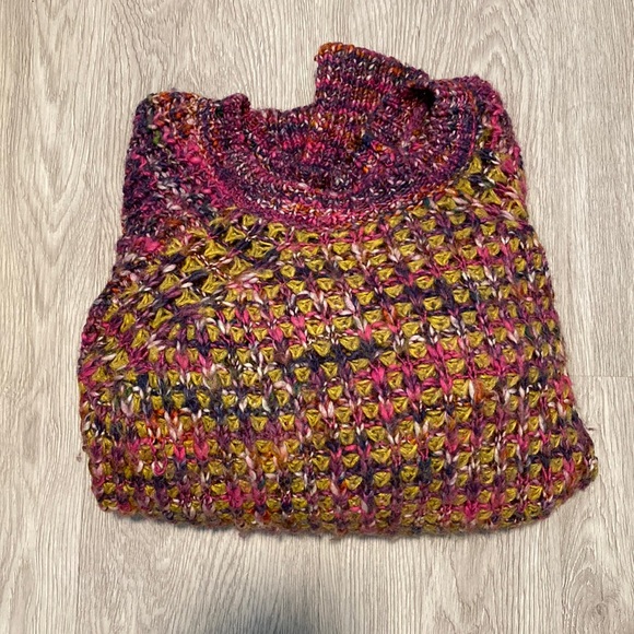 Moth crochet knit sweater size XS, magenta and fall color cozy sweater - Picture 2 of 6